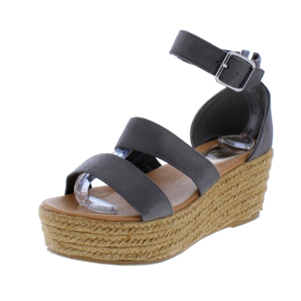 NEW! Refresh Melrose-04 Espadrille Wedge Ankle Strap Grey Sandals